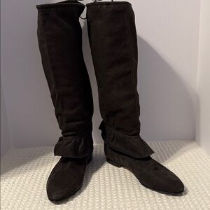 Italian brown brushed suede leather tall boots SZ 8.5